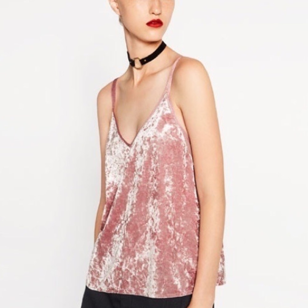 ZARA | Velvet Mesh Plunging V-Neck Spaghetti Strap Coquette Flirty Tank Top